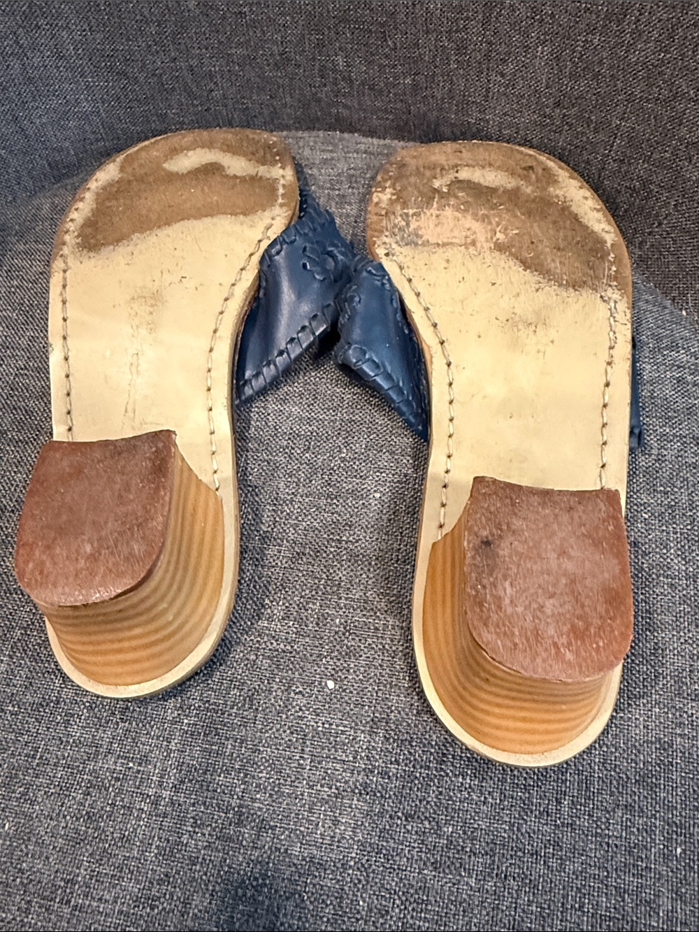 Jack Rogers Navy genuine Leather heeled Sandals handcrafted USA - Picture 6 of 10